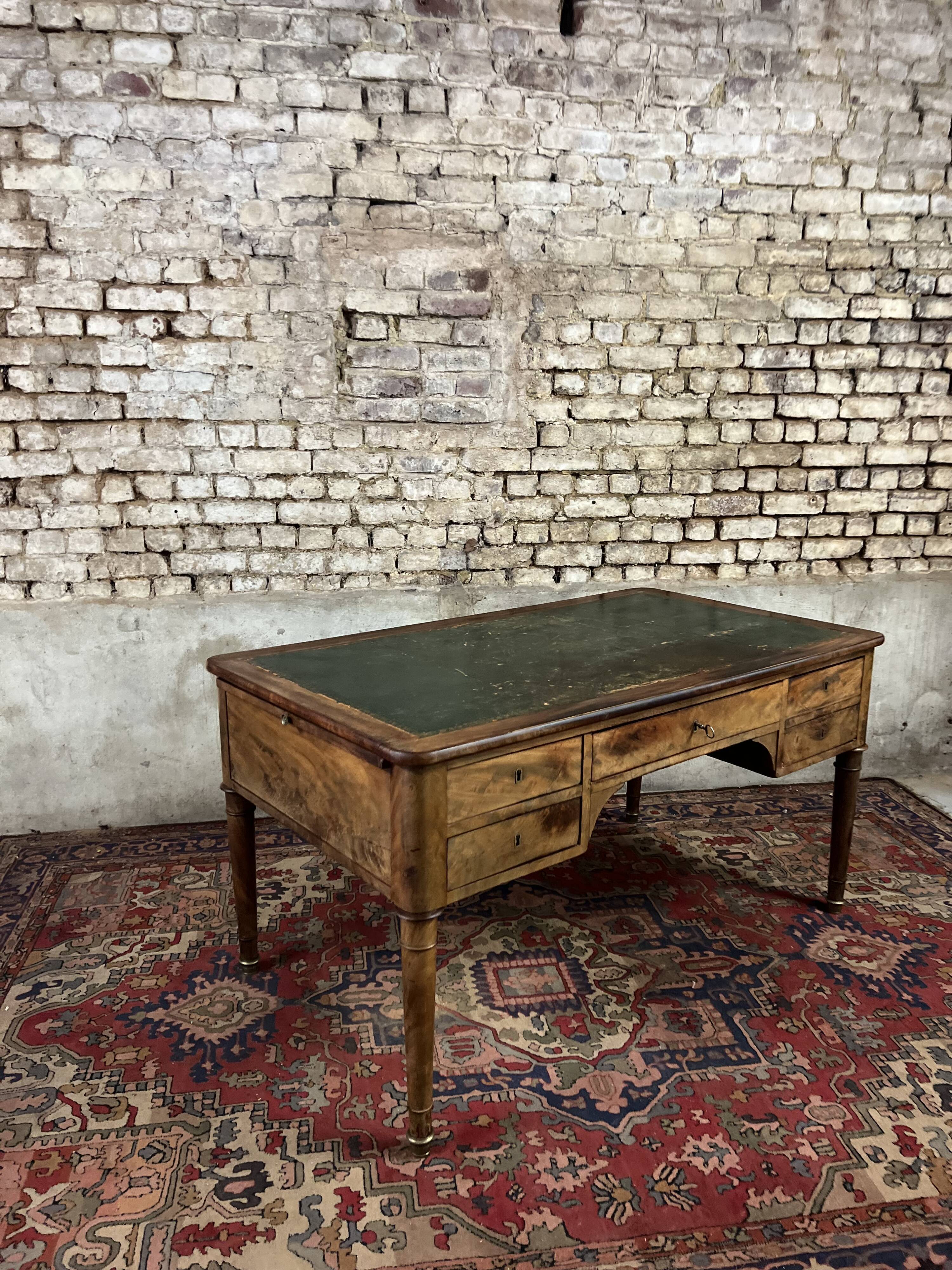 Flat mahogany desk Louis Philippe XIX century