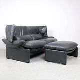 Canapé en cuir avec pouf par Vico Magistretti pour Cassina, années 1980, lot de 2