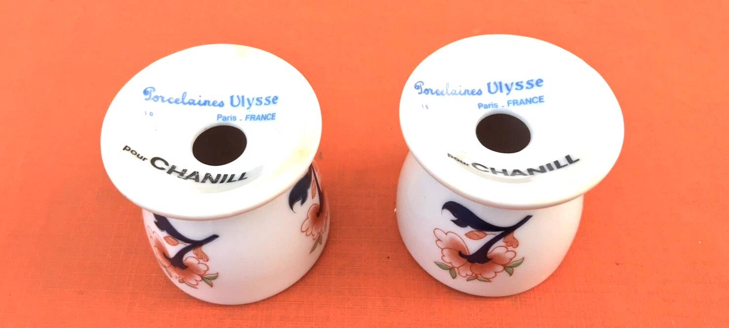 Ulysse Paris porcelain egg cup for Chanill with floral decoration.