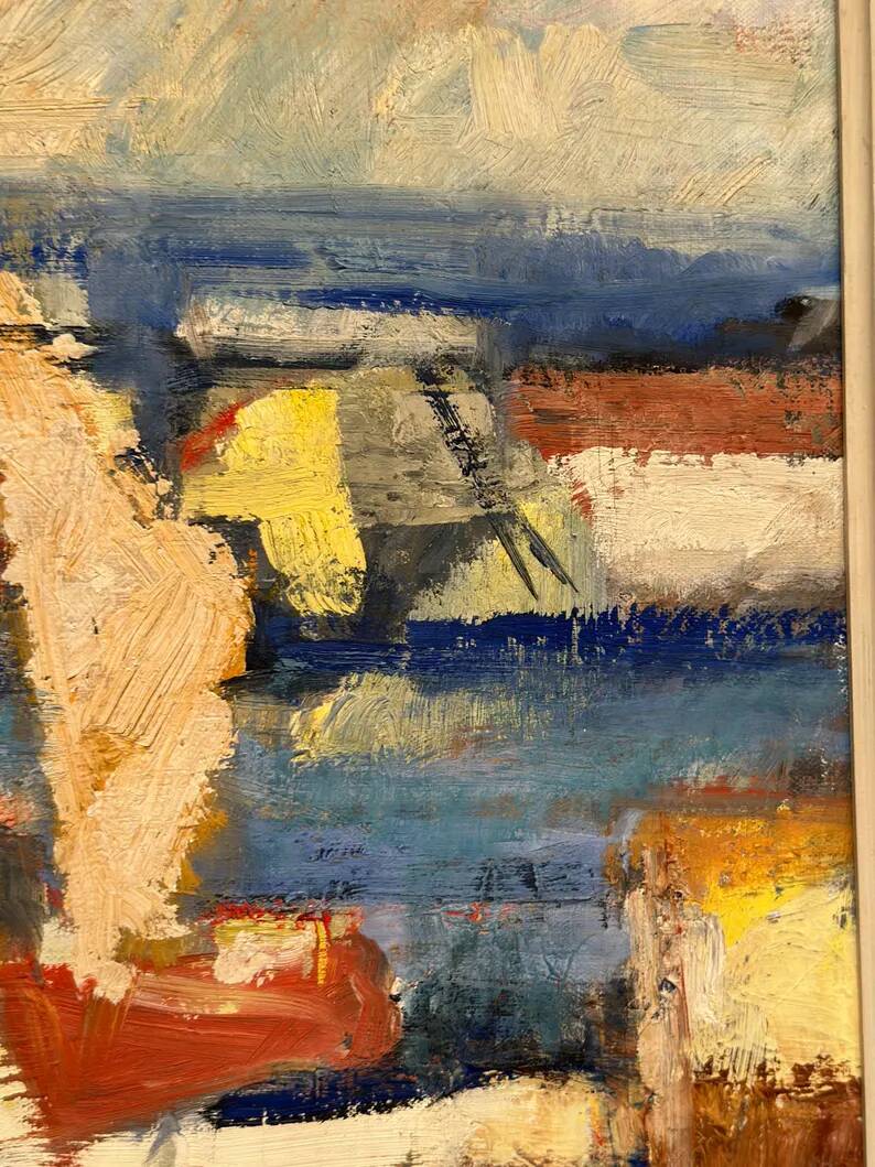 Original Swedish Oil on Canvas - "Abstract Harbour Motif" vintage