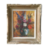 Tableau huile sur toile nature morte bouquet de fleurs milieu XXème