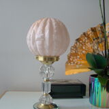 Lampe art déco rose pied en cristal taillé