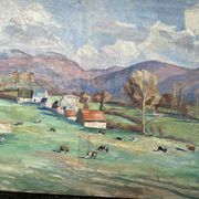 Grand tableau de M. Canet - Paysage de campagne aux vaches