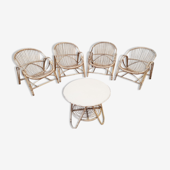 Rattan armchairs and table