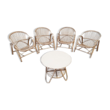 Rattan armchairs and table