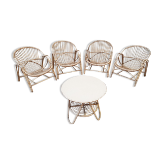 Rattan armchairs and table