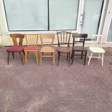 set of 6 mismatched vintage bistro chairs - wood