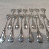 12 silver-plated oyster forks, Ercuis goldsmith, baguette-shaped, 14.3 cm