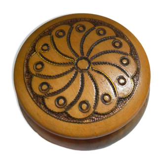 Round carved wooden box