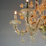 Venetian rezzonico chandelier in golden murano glass, 6 arms of light circa 1930