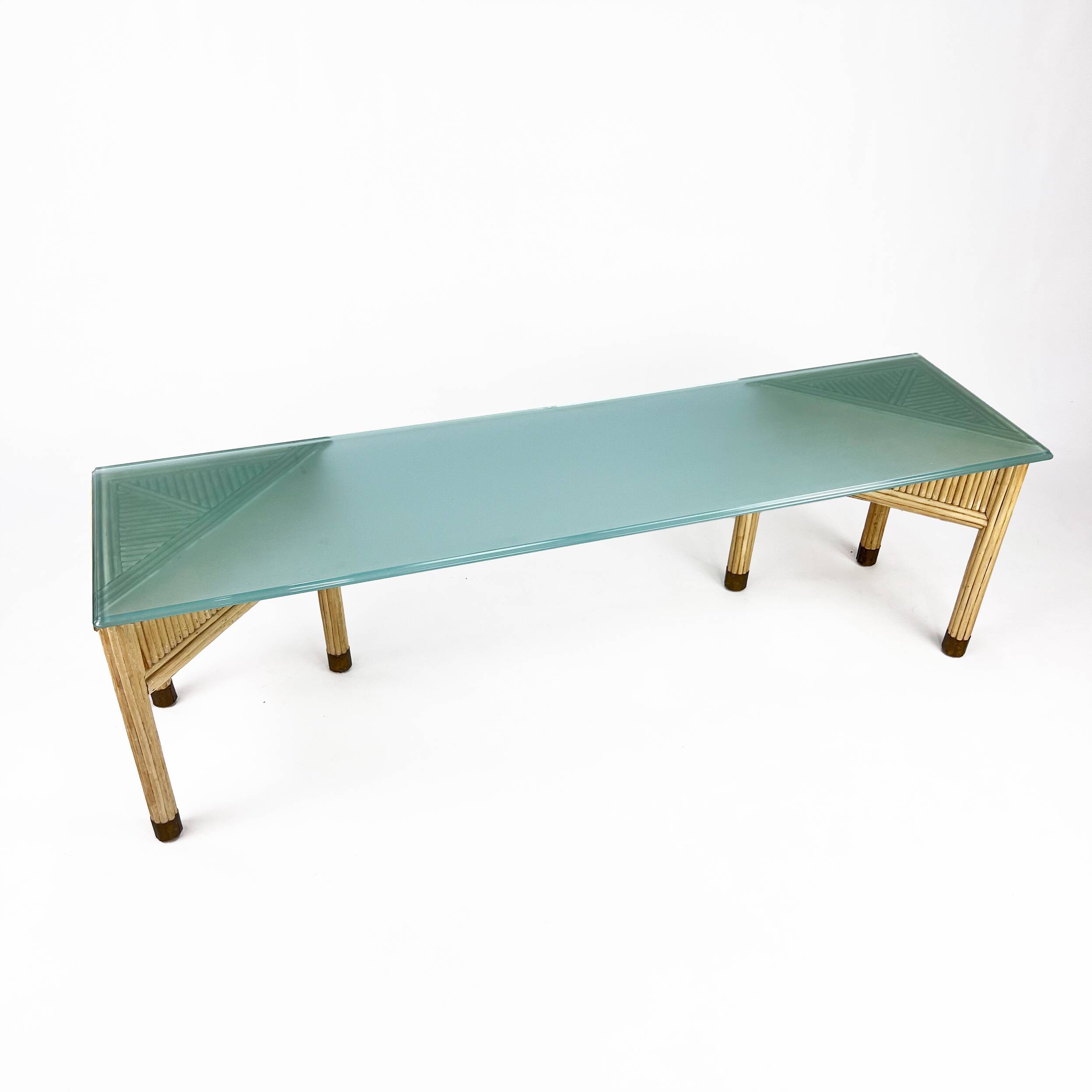 Table d'Appoint en Bambou et Verre, 1970s