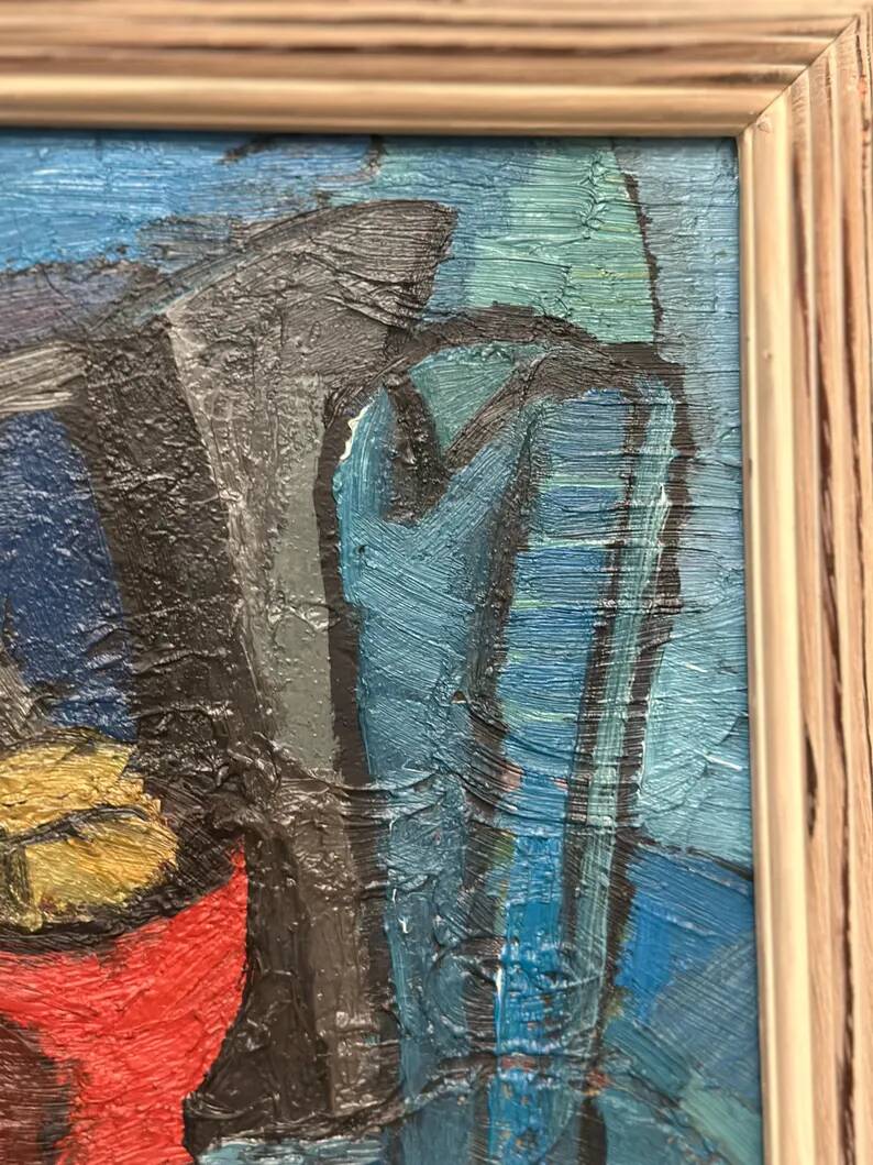 Original Swedish Oil on Panel - 'Still Life with Jugs and Fruits' by Stig Thiderman - Signed - Vintage - Framed