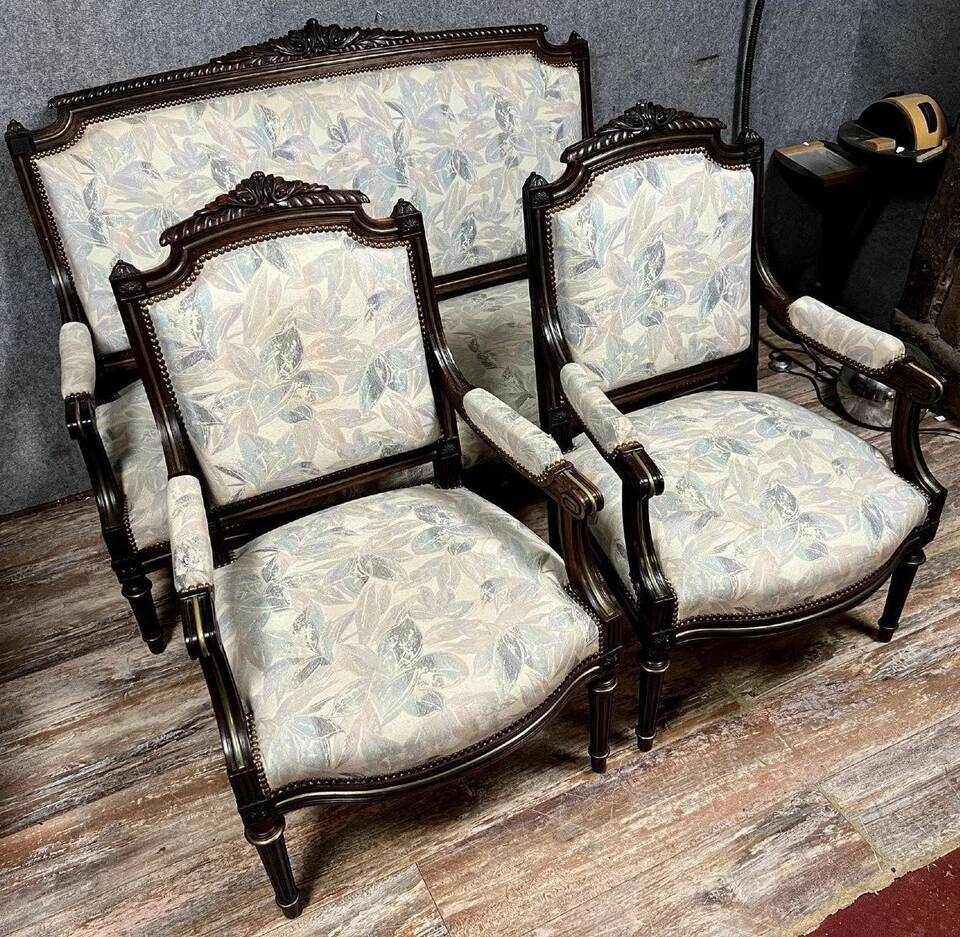 Louis XVI style living room in rosewood and gilding circa 1850