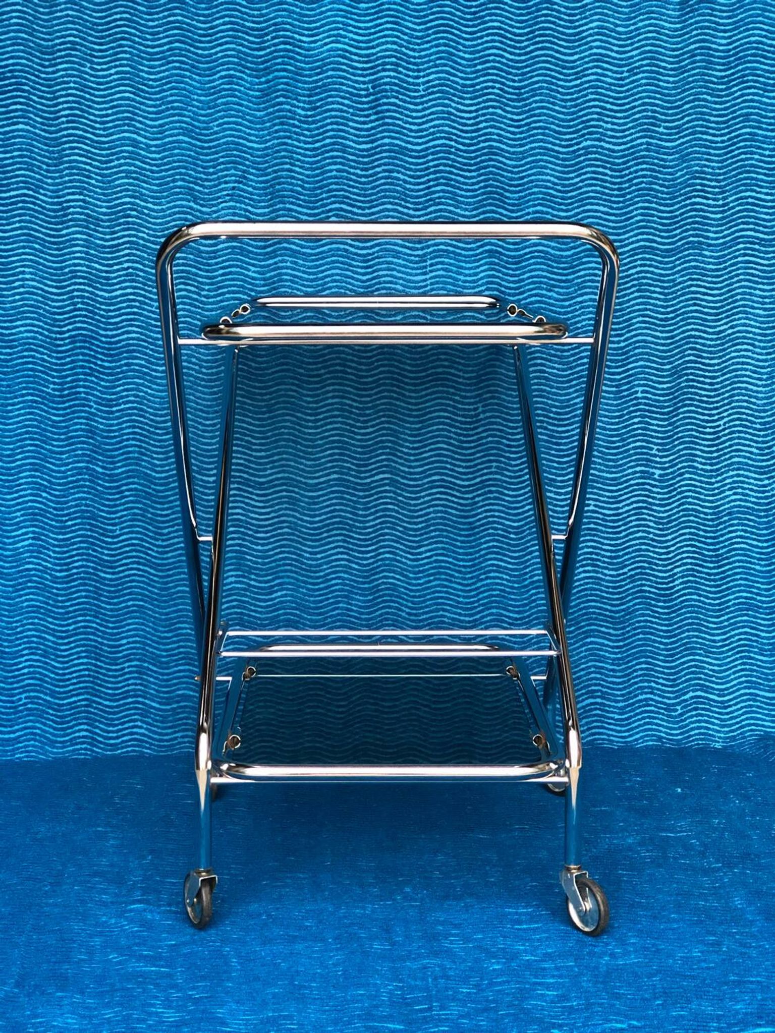 Vintage folding server 1970 with 2 smoked glass trays