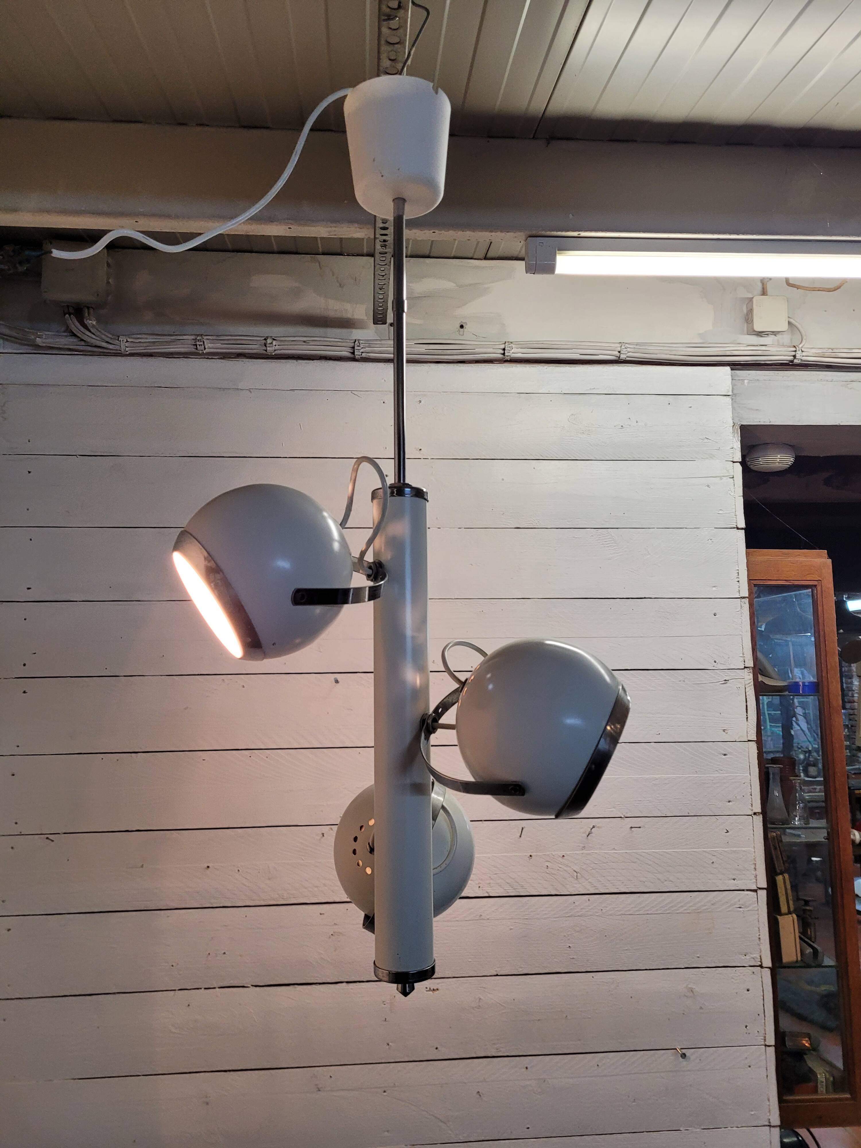 Vintage eyeball pendant chandelier with 3 lacquered reflectors