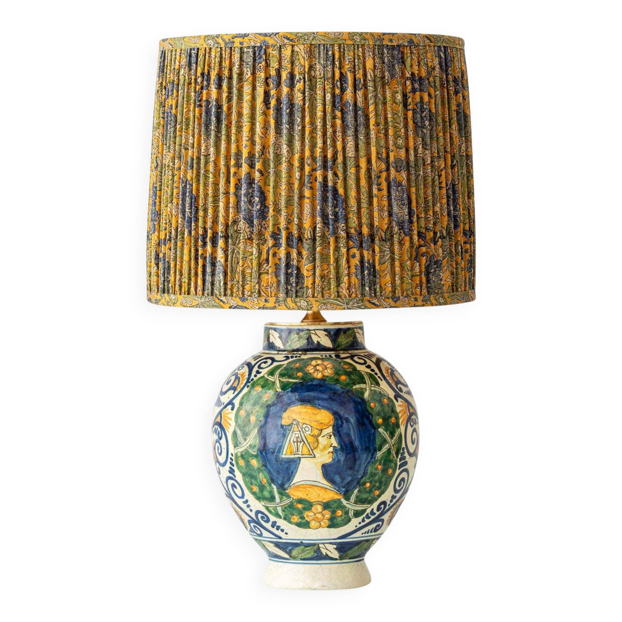 Table lamp in ceramic, Italian Renaissance, Cantagalli style, circa 1880-1900.