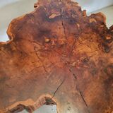 Brutalist table trunk old elm magnifying glass