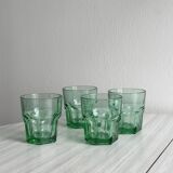 4 verres à eau vintage en verre vert translucide