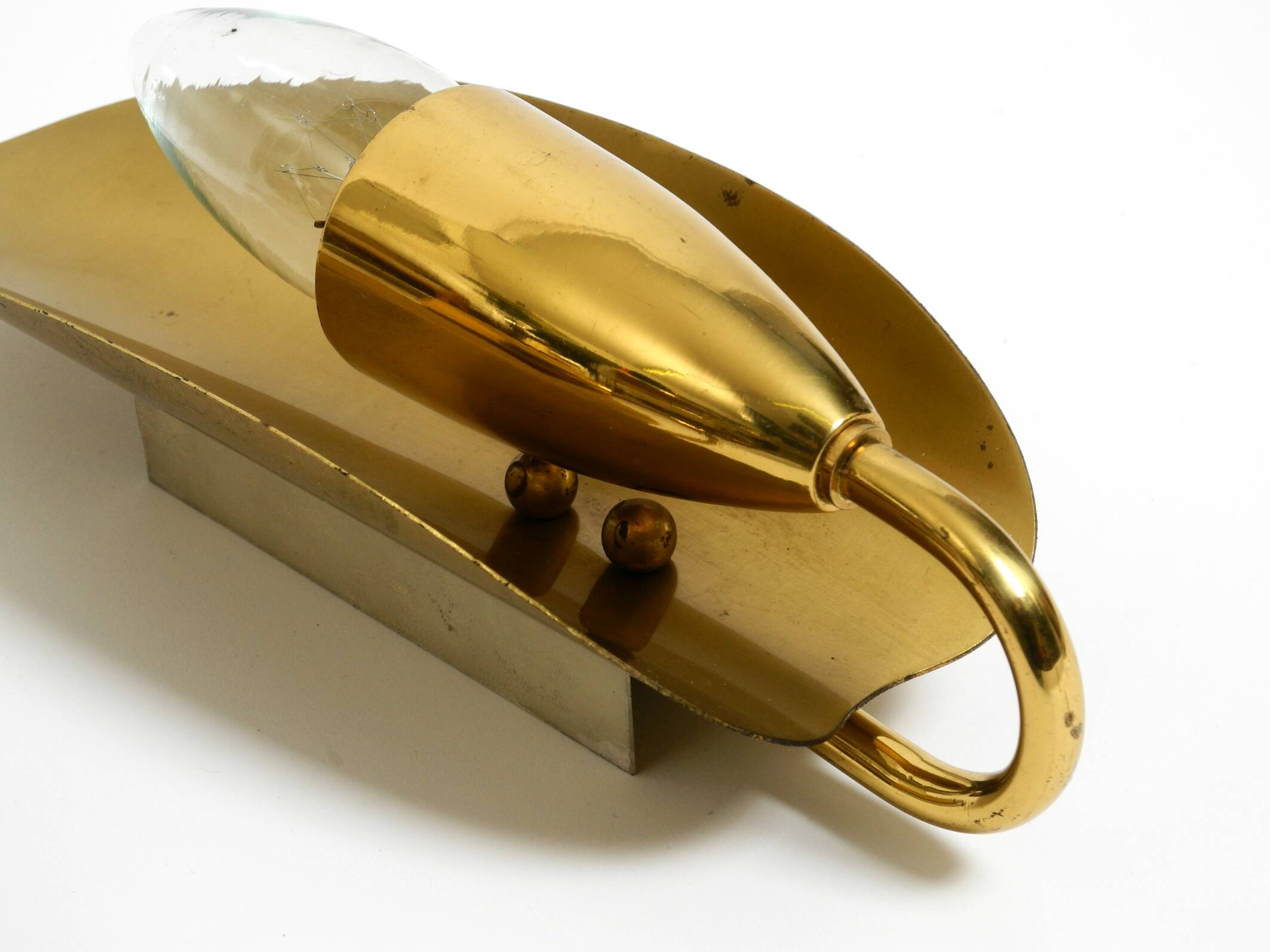 Two magical original Mid Century Modern bag brass wall lamps