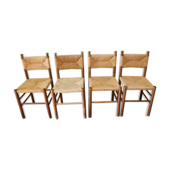 Série de 4 chaises paillées des années 50