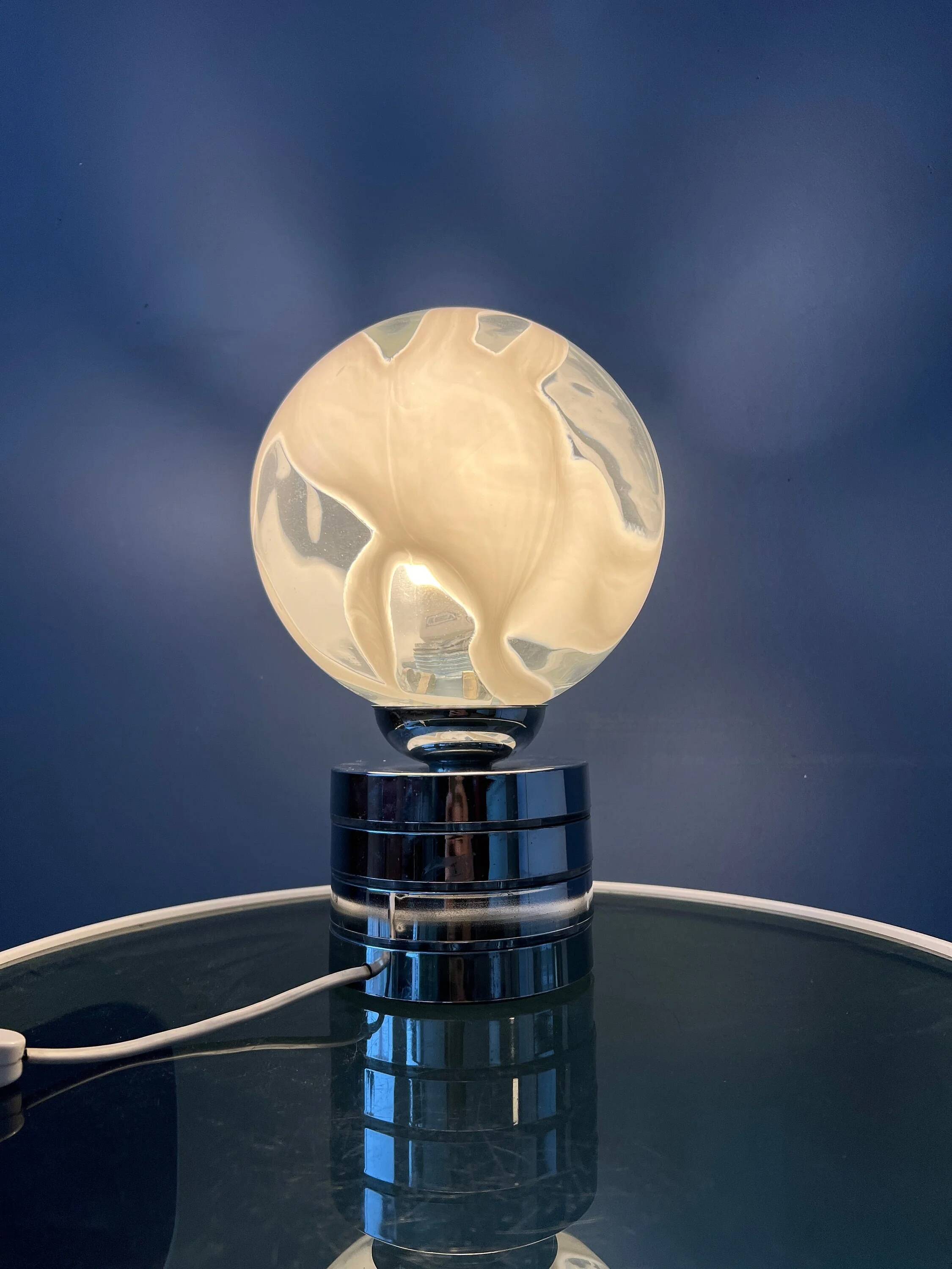 Mid-Century chrome desk lamp with glass shade