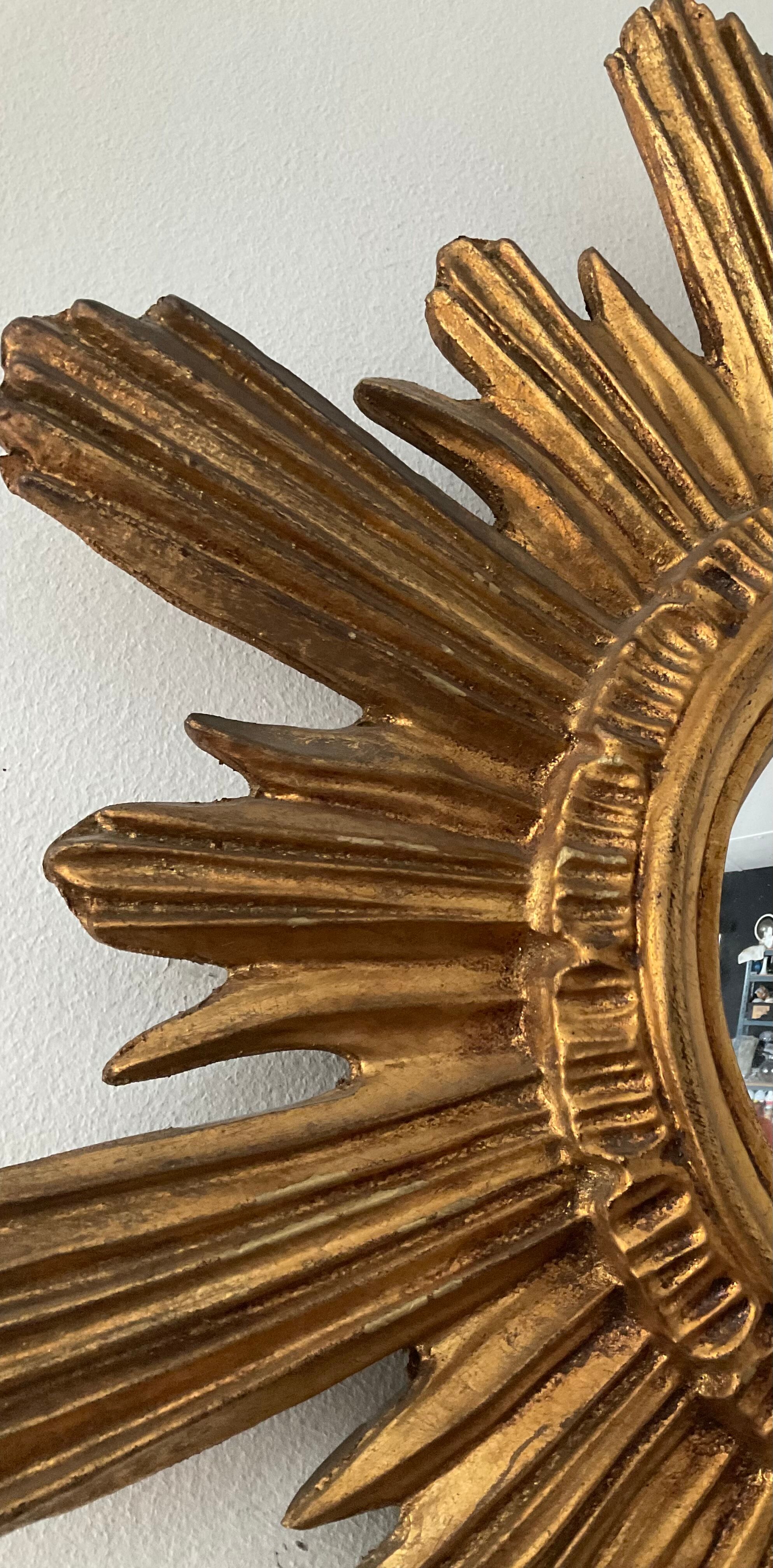 Vintage Witch Eye Mirror in Gilded Wood and Domed Glass
