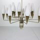 Italian mid-century modern brass and opaline glass chandelier, 1960