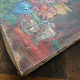 HST painting signed Aimée Beylot "Still life with flowers and porcelain" circa 1950