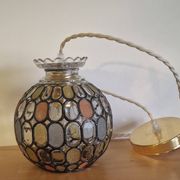 Vintage globe pendant light with stained glass effect