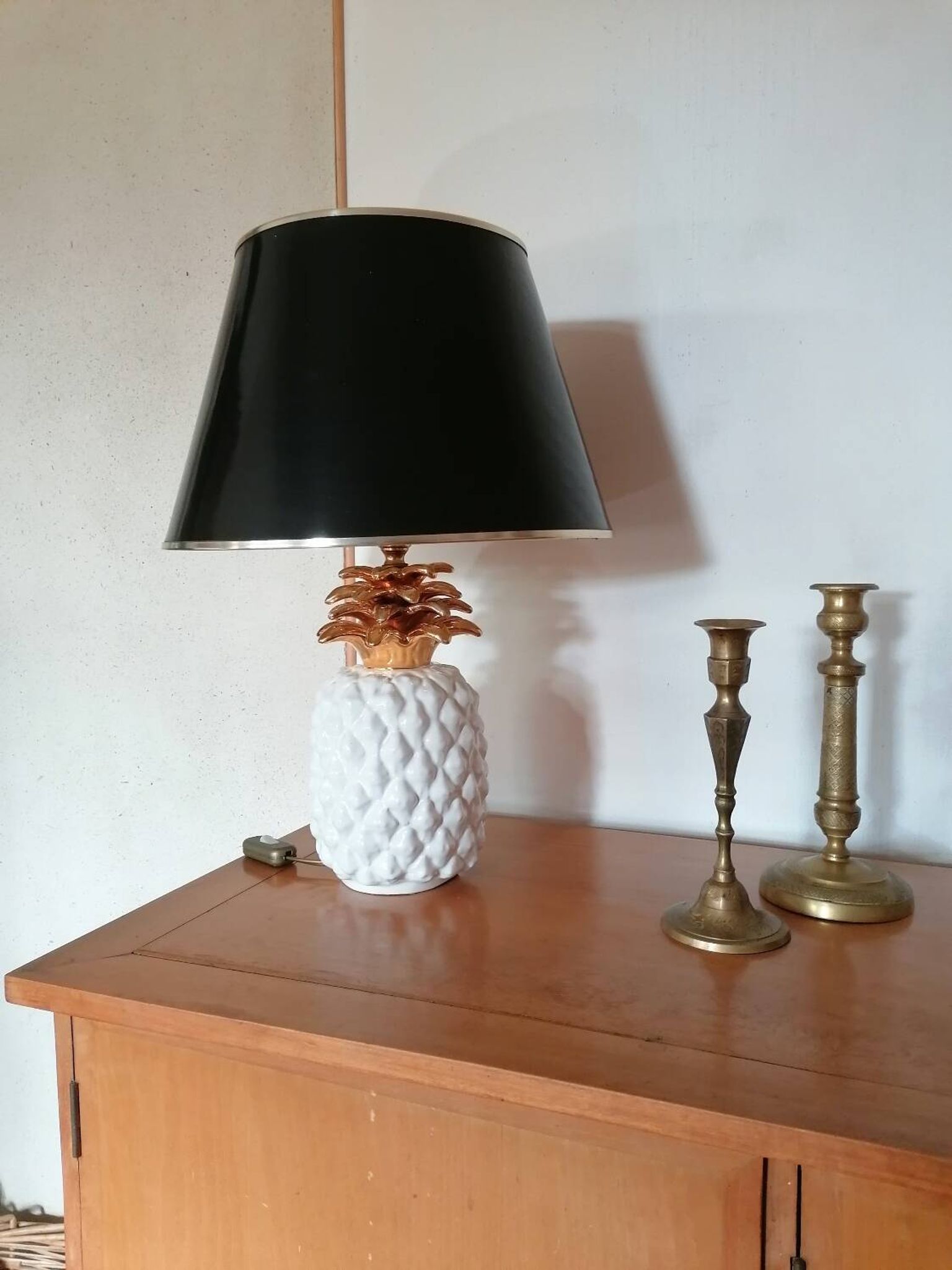 Lampe ananas vintage céramique blanche et doré