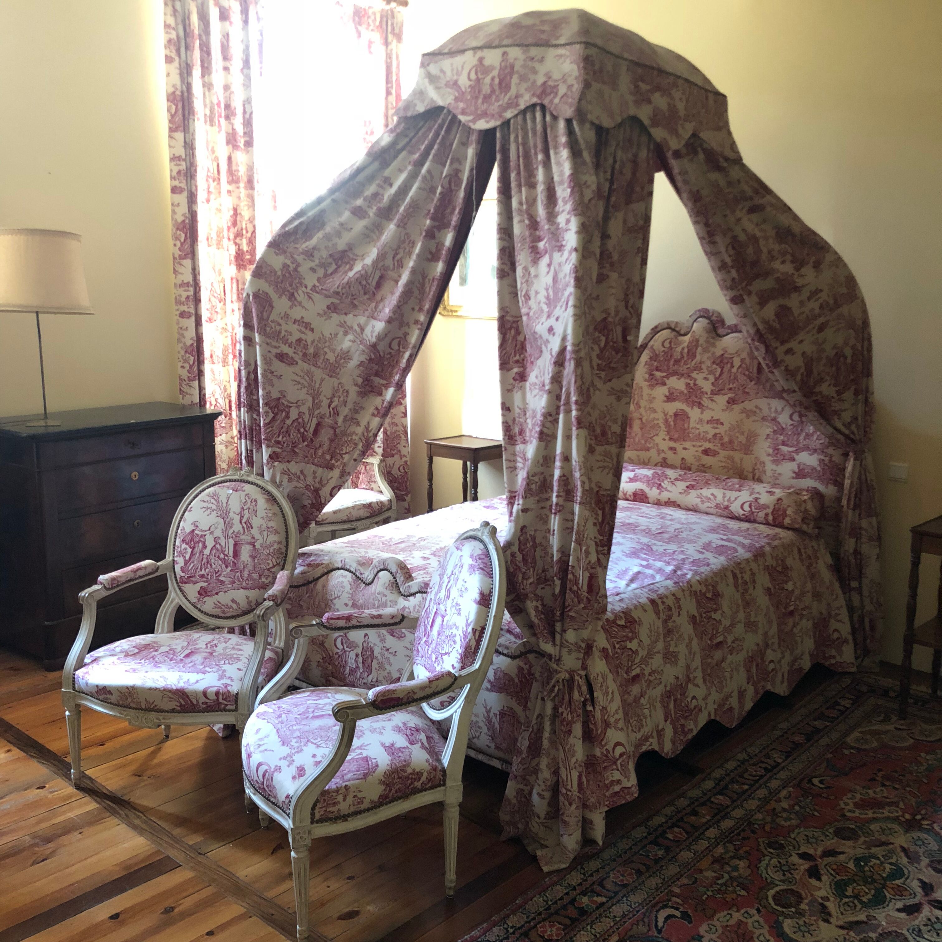 Bed in Polish canopy canvas of Jouy Louis XVI style