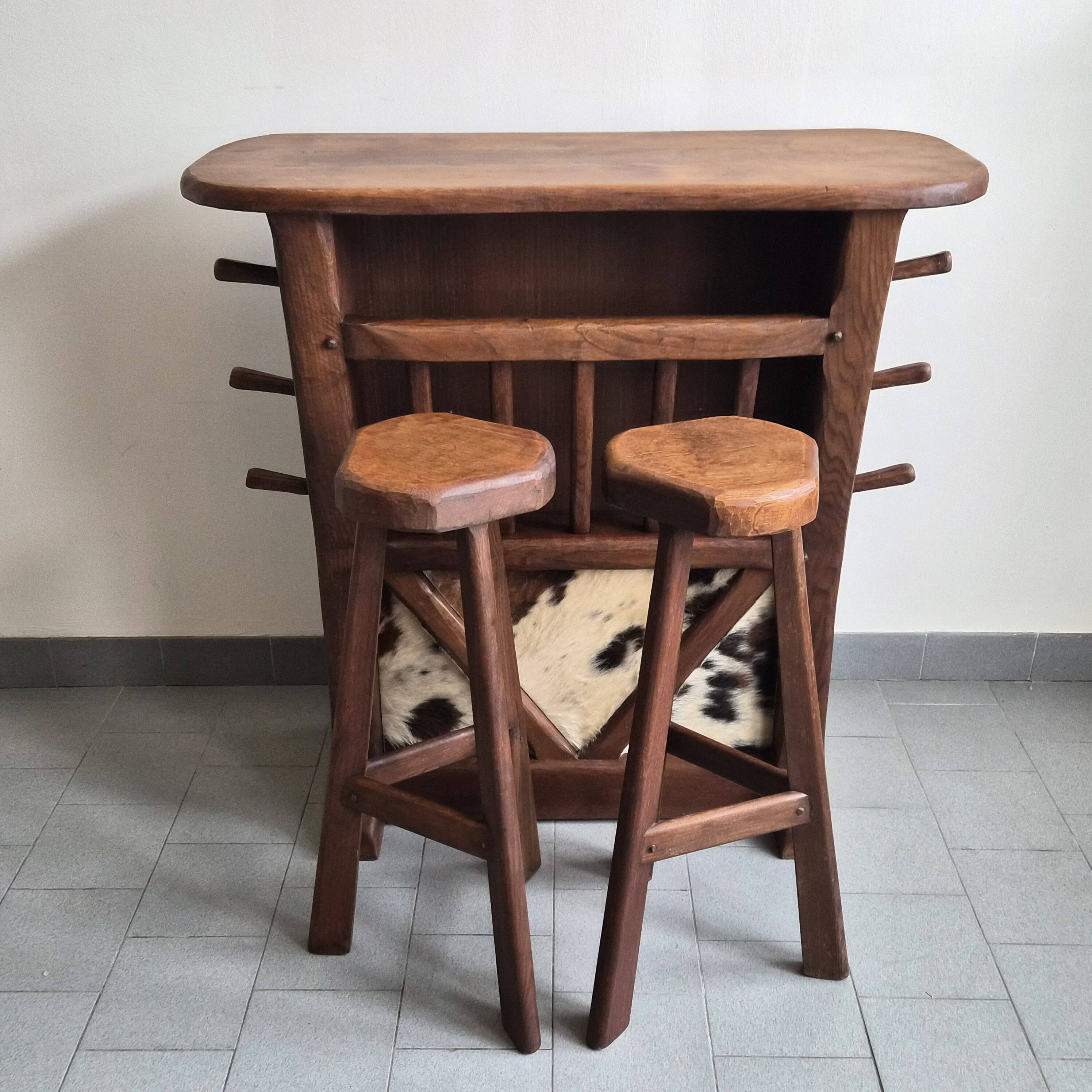1970s vintage brutalist bar and stools