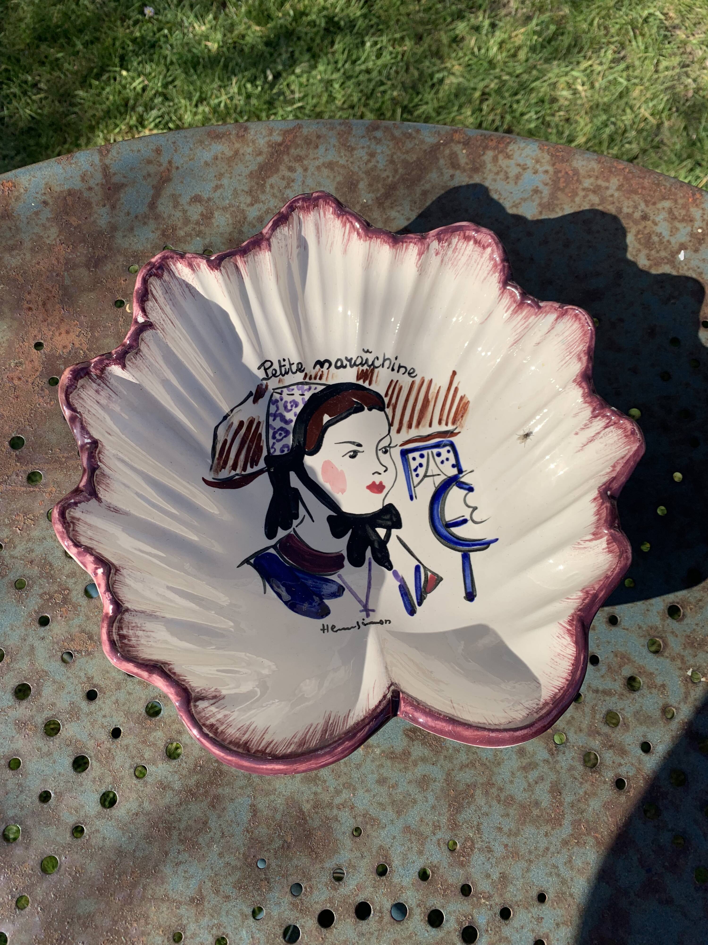 Hand-painted small maraîchine fruit cup signed by Henry Simon vintage