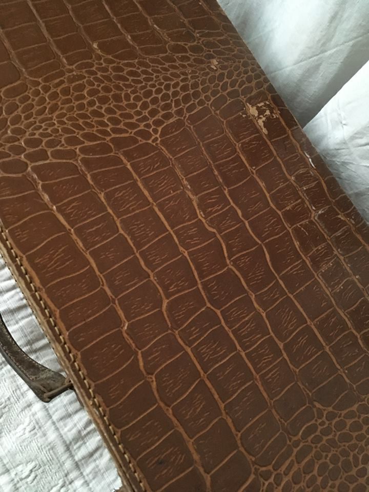 Small suitcase cardboard Brown imitation Croc of the 1950s
