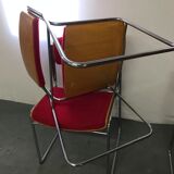 6 chrome chairs wood and red wool