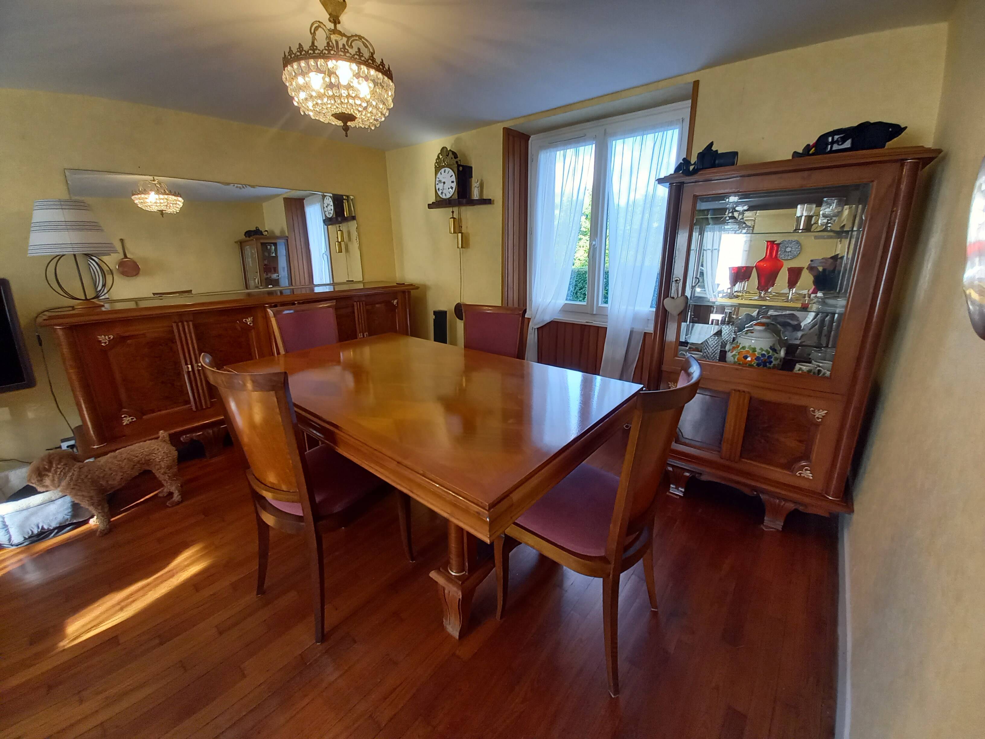 Table + 6 chaises (massif et marqueterie 60s)