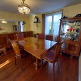 Table + 6 chairs (massive and marquetry 60s)