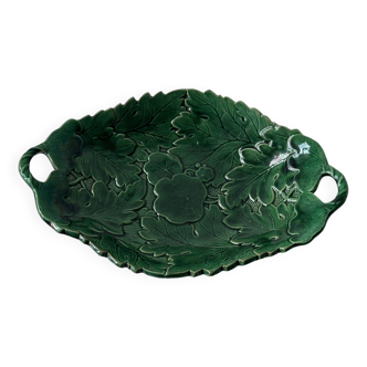 Fruit tray - green majolica dish decorated with nasturtium leaves