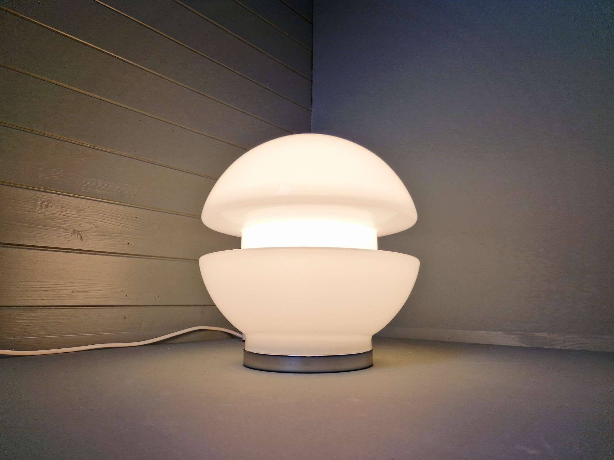 Space Age table lamp in white opaline and chrome metal, 1970