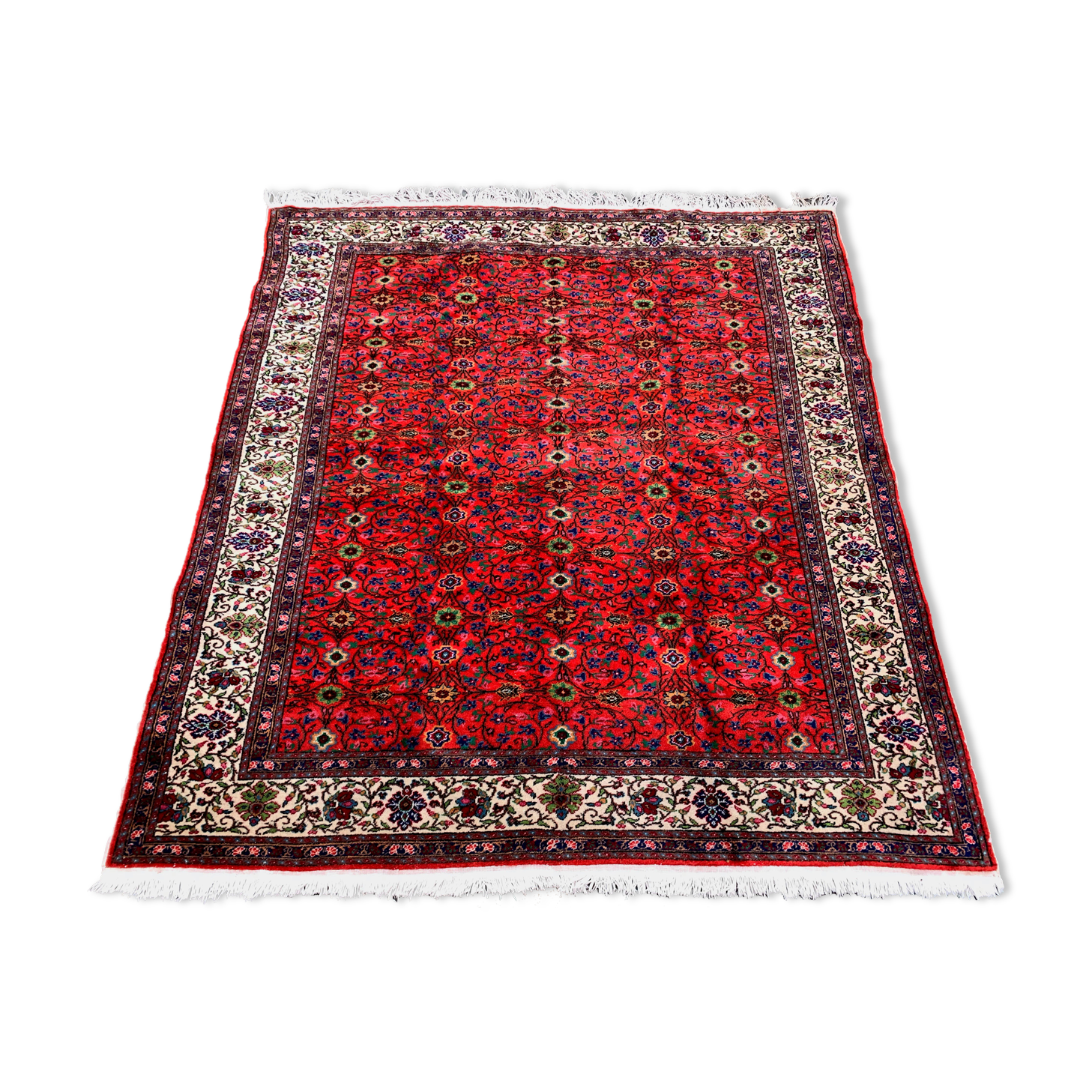 Square turkish kayseri rug 215x190 cm wool hand knotted vintage tribal beige
