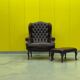 Burgundy leather chesterfield wing chair with Ottoman