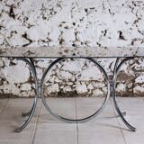 Chrome and smoked glass dining table in the style of Gastone Rinaldi, 1970.