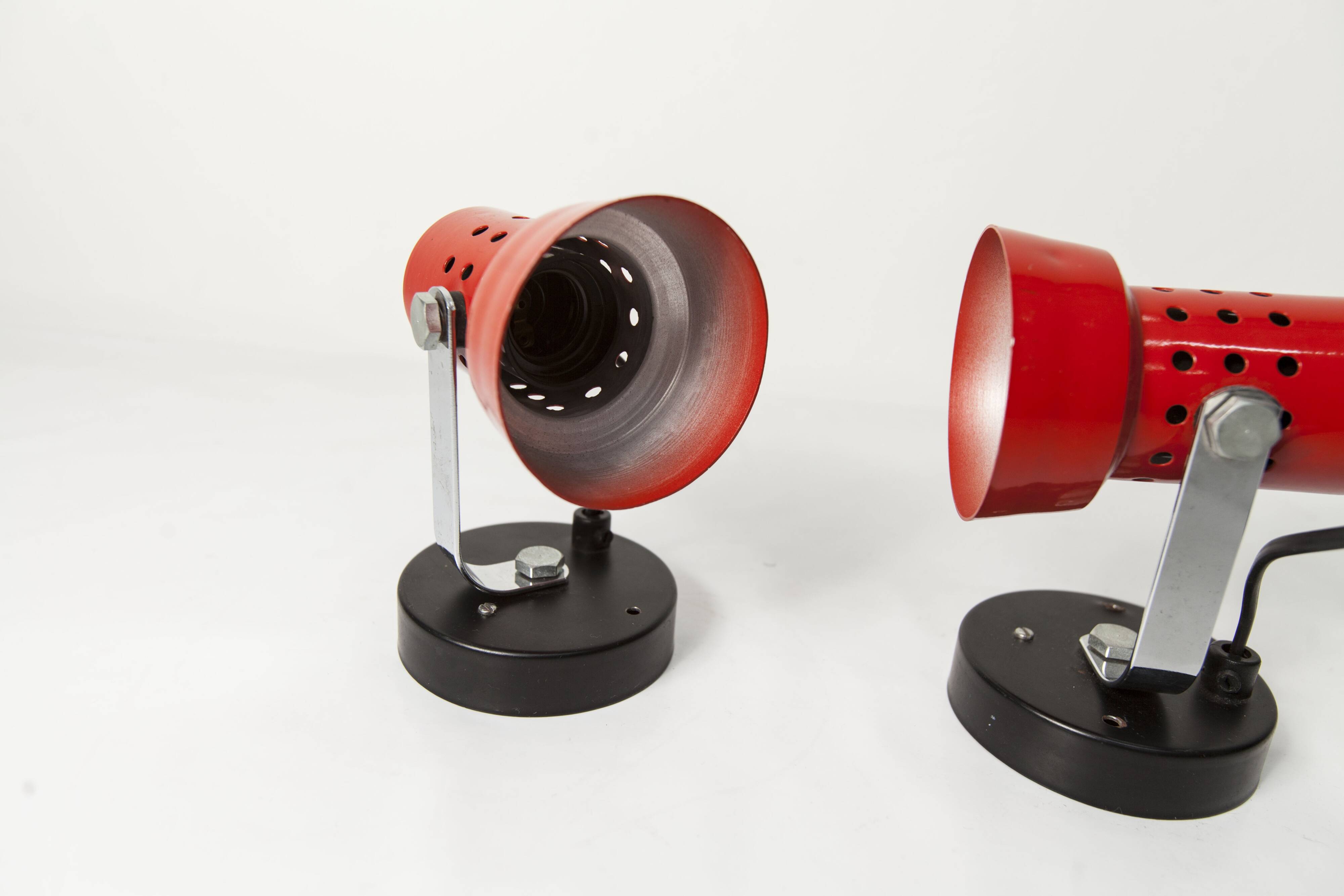 Pair of 1970s red and black wall lights