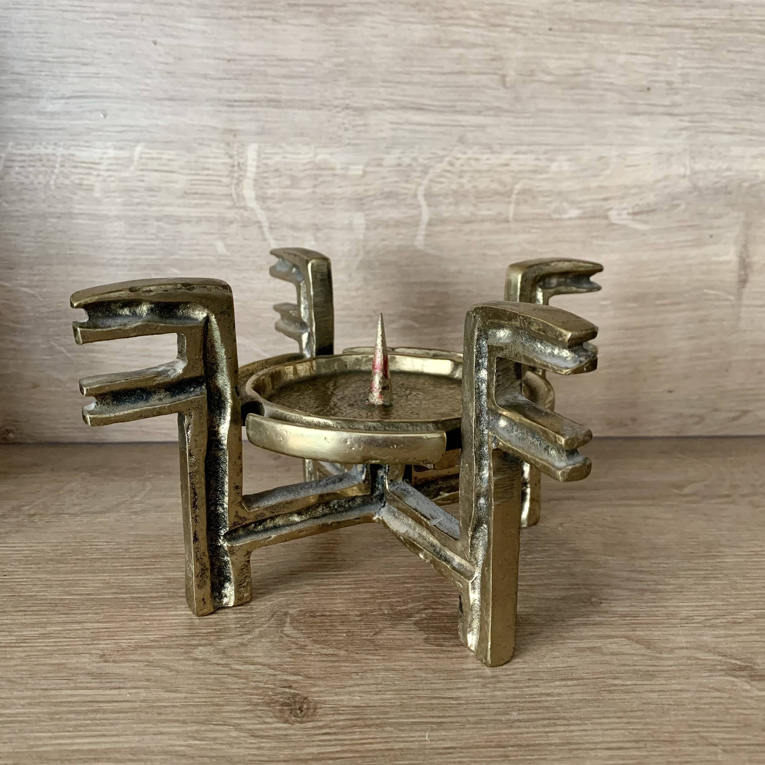 Brutalist bronze candleholder, 1970s