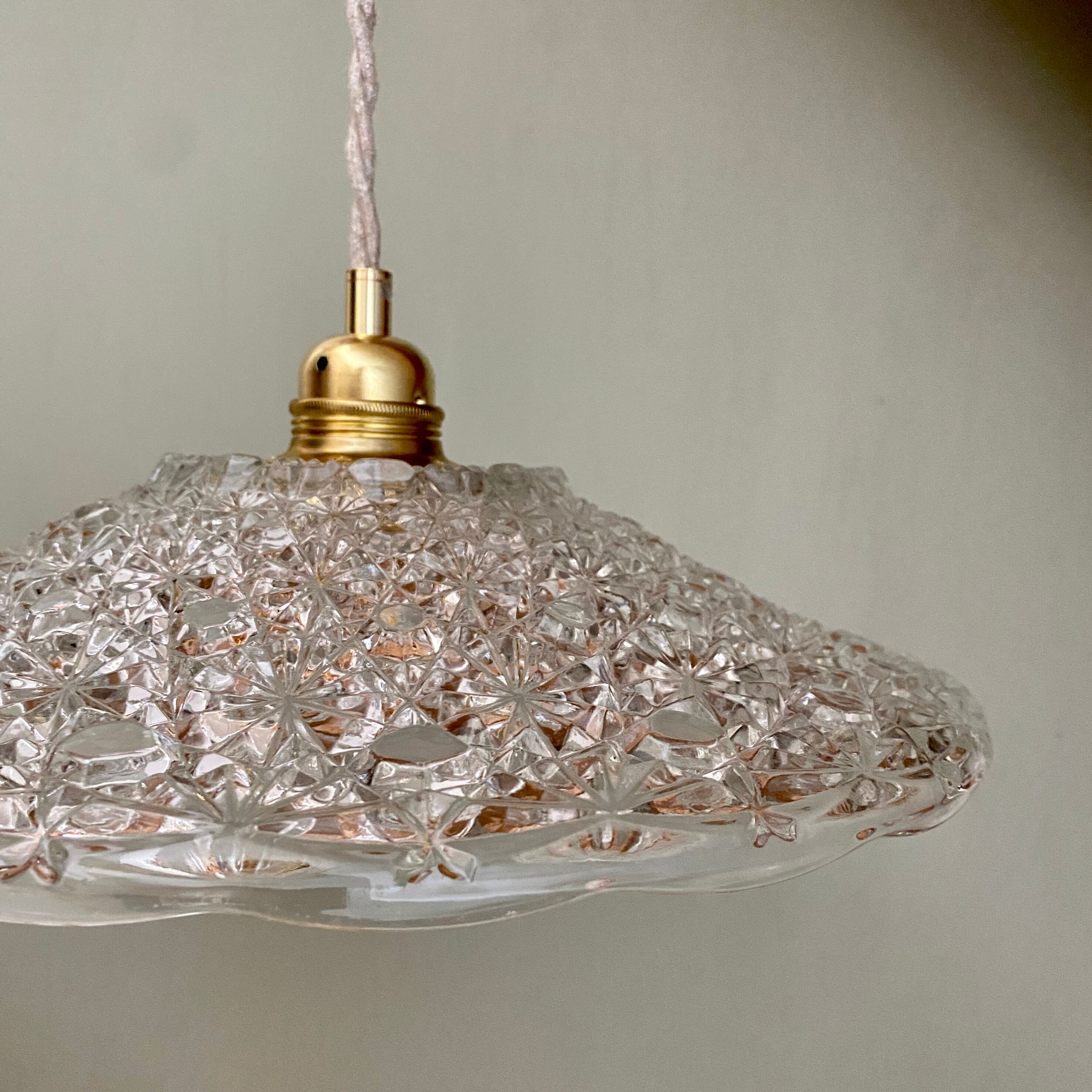Vintage aabt-jour pendant lamp in molded glass