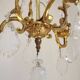French Vintage Brass Mid Century 3 Light 3 Sided Crystal Cage Chandelier
