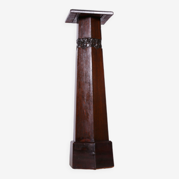 Restored artdeco oak pedestal, revived polish, czechia, 1920s