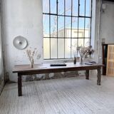 XL farmhouse table in solid oak, brutalist style, 20th century.