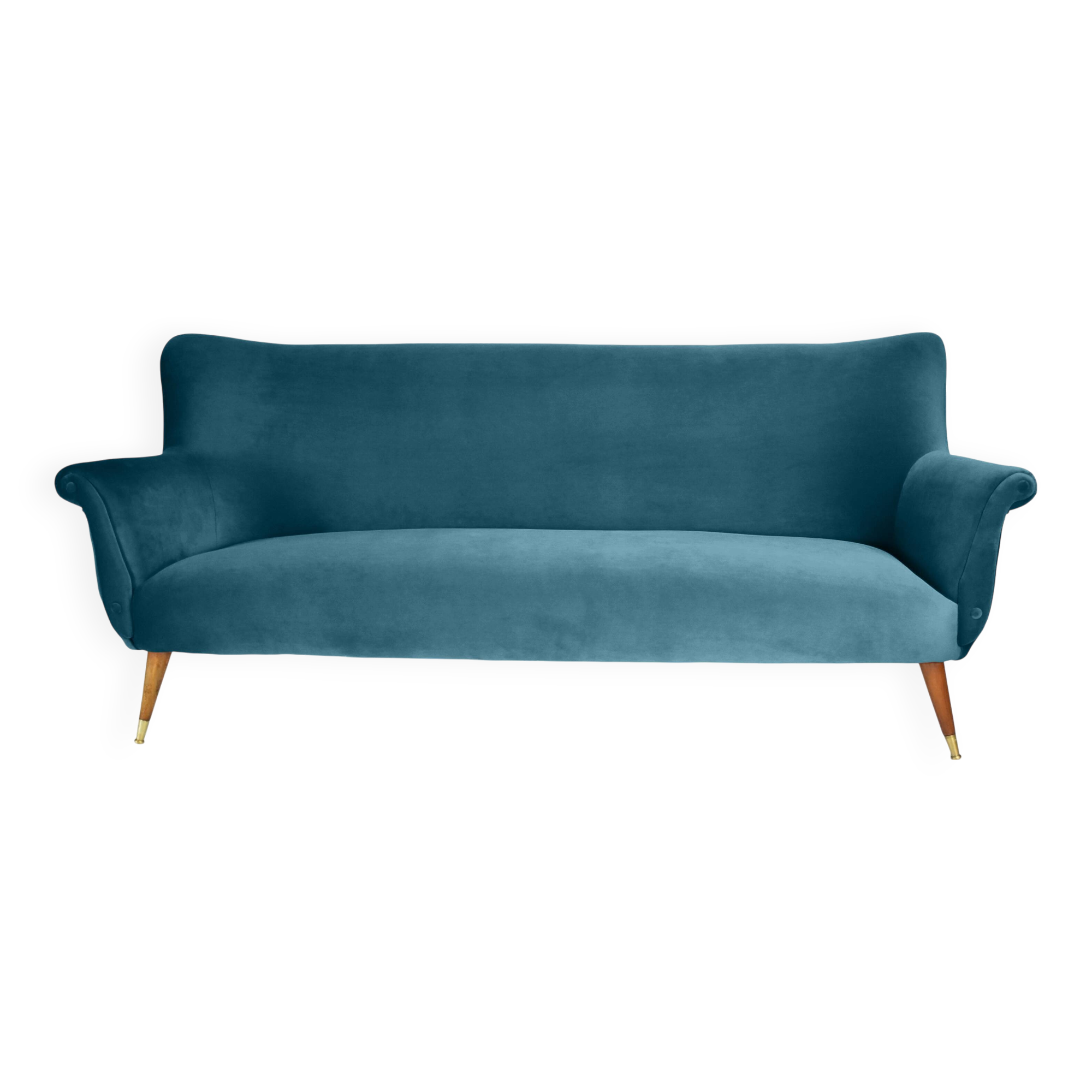 Canapé 3 places en velours allemand, années 1960, bleu océan, restauré