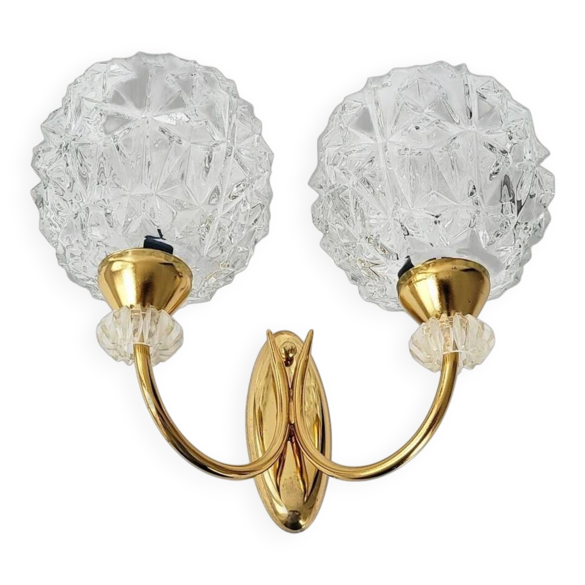 Vintage 1950s wall light, Arlus house, glass, plexiglass, gilded brass, 50s.